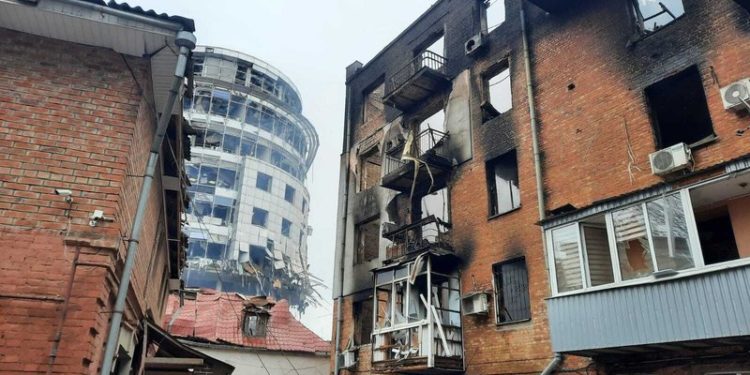 Damaged buildings after Russian attacks in Kharkiv . (IMAGE: Courtesy )